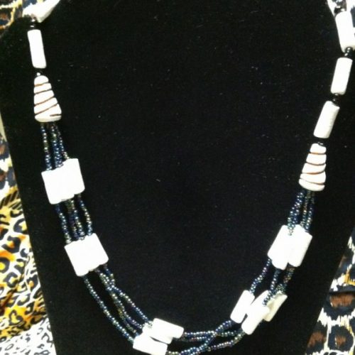 African Iridescent with White Beads Necklace