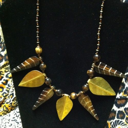 Bone & Brass Leaves Necklace