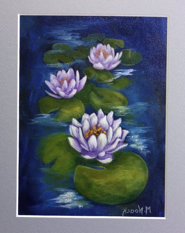 Three Lotuses 8x10 Matted Oil Painting