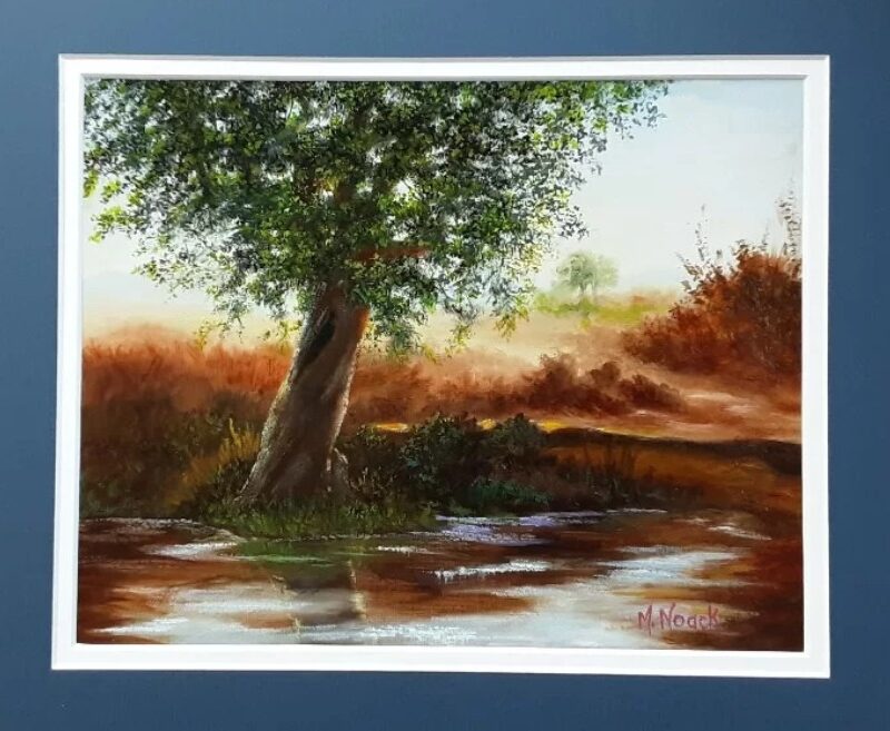 Tree on Pond 14x11 matted Oil painting